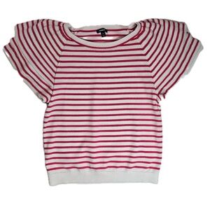 Express Sweater Womens XS White Pink Striped Short Sleeve Dolman Banded Hem Knit